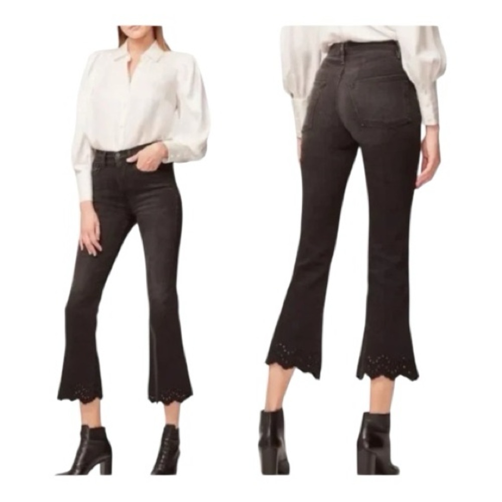 Frame Eyelet-Hem Cropped Flared Jeans | Lacey Black | Size 29